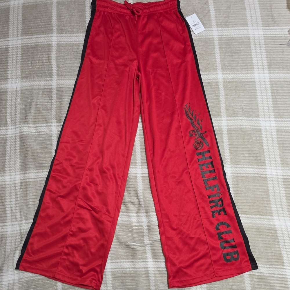 Stranger Things Hellfire Club Track Womens Pants Small S 4/6 Red Black Wide‎ Leg - Picture 2 of 4